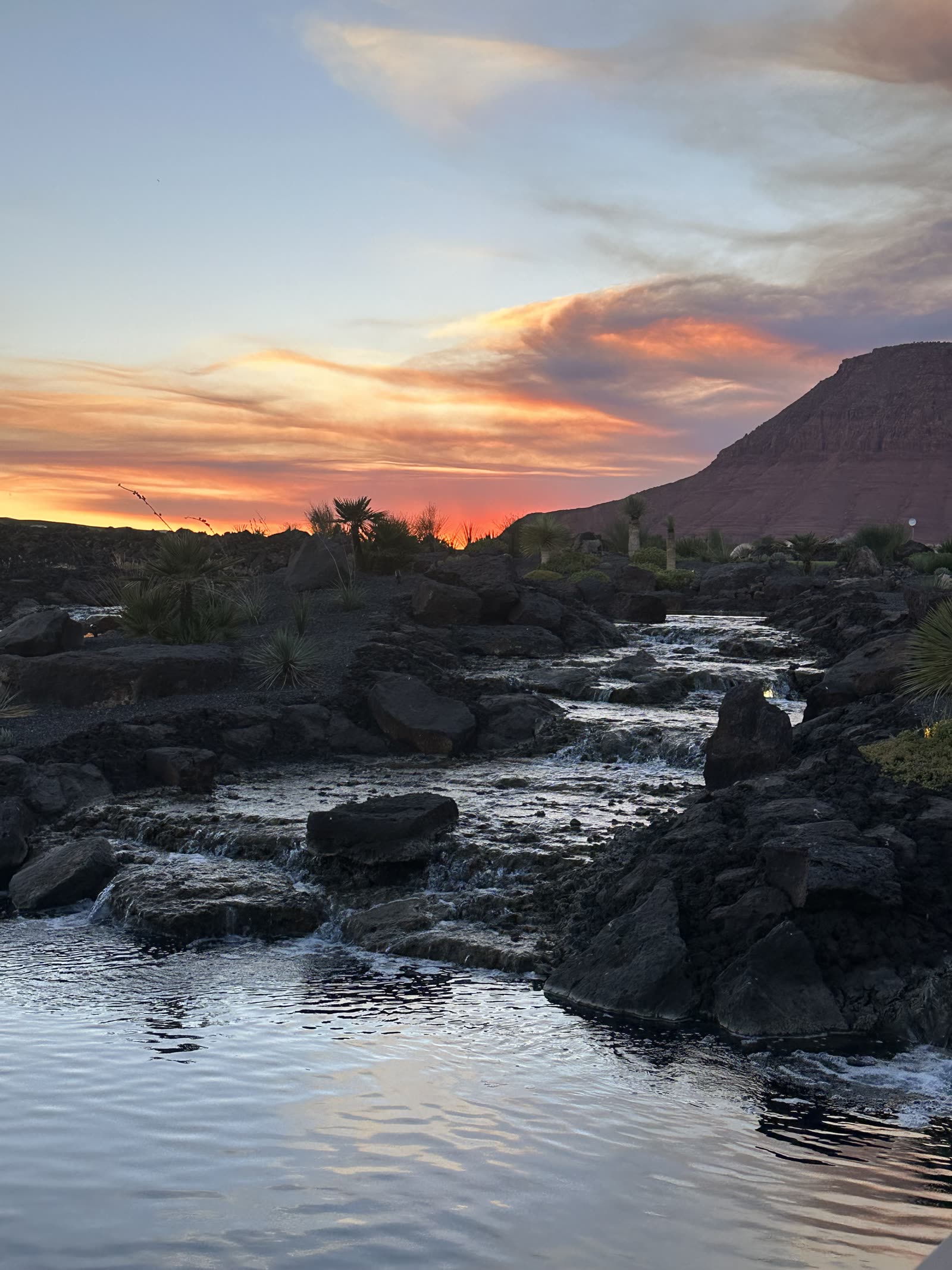 Sunset over the Black Desert water feature